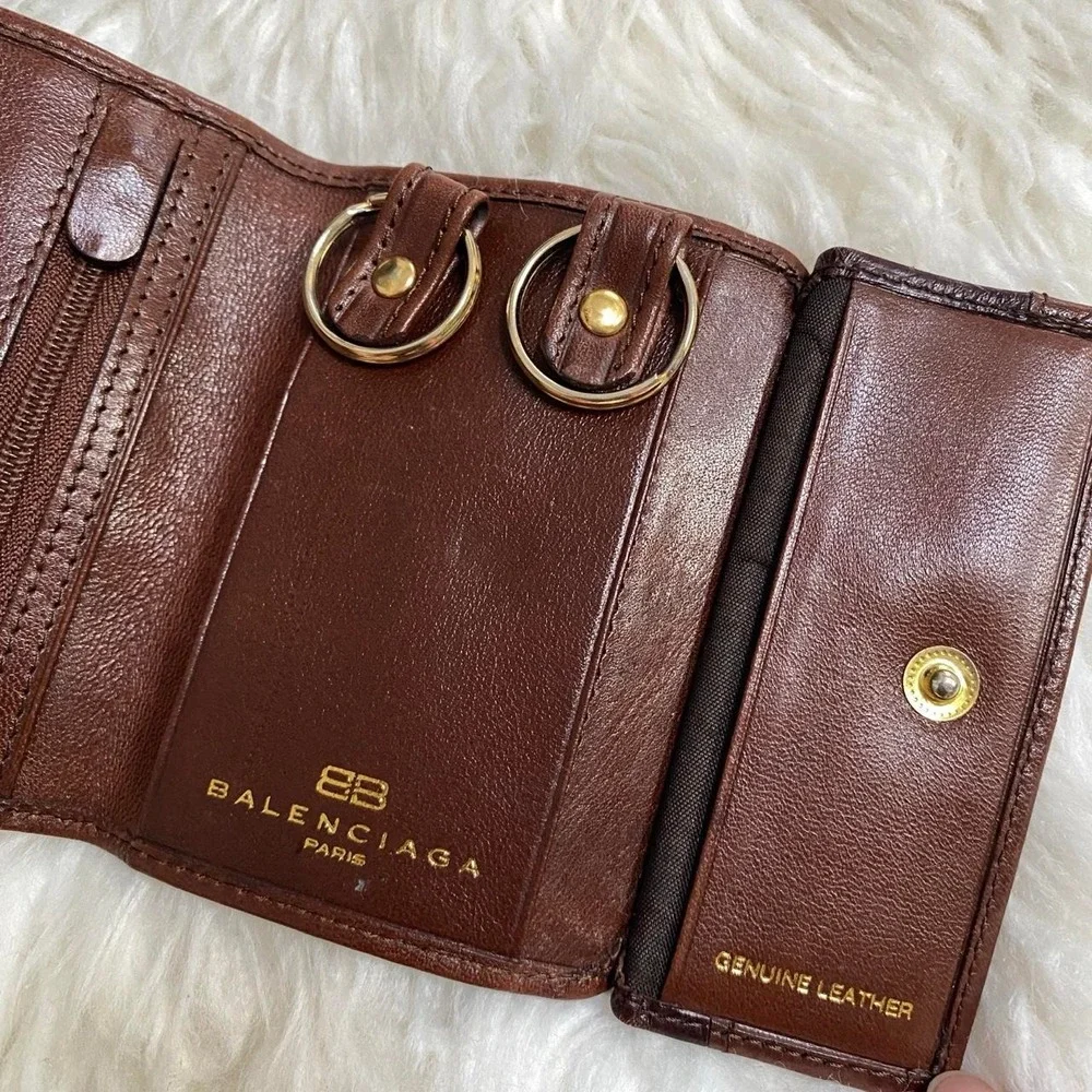 BALENCIAGA BROWN LEATHER CARD KEYS ID HOLDER SINGAPORE SOUVENIR TEXTURED PANEL